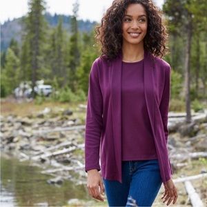 L.L. Bean 100% Supima Cotton Open Front Cardigan Sz M Reg Wine Super Soft